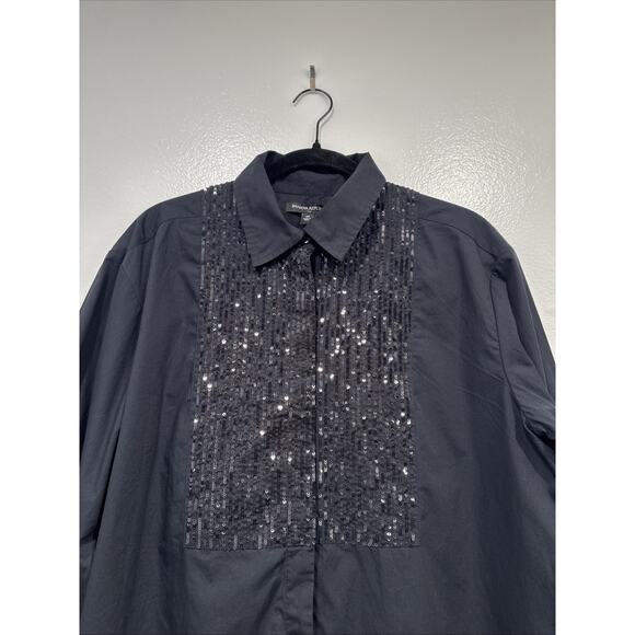 Banana Republic Sequin Button Front Shirt Women's Size Medium Sparkle Holiday - Picture 2 of 7